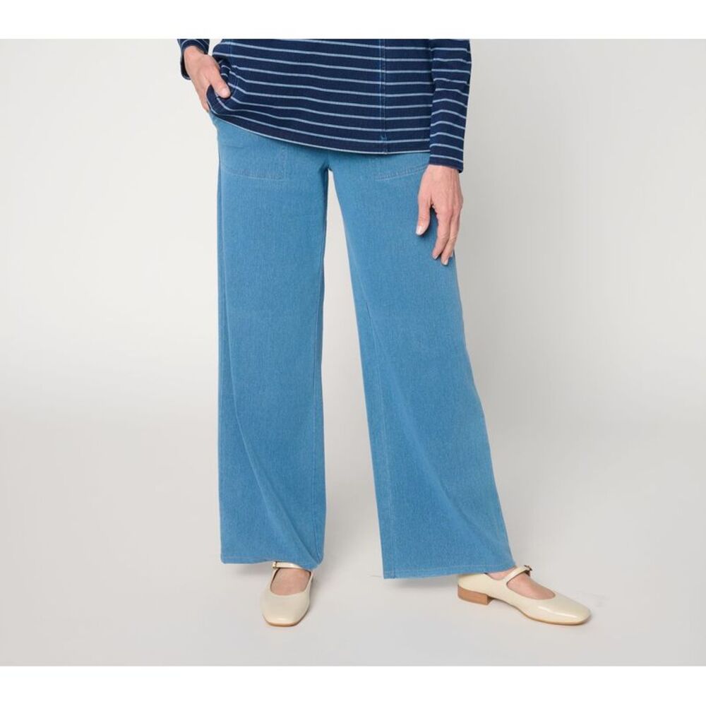 Liberare Women's Pants Sz M Denim & Co. Comfy Knit Air Wide-Leg White A636643